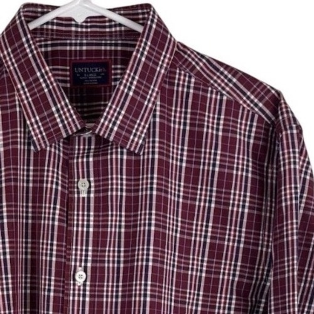 UNTUCKit Button Down Shirt Mens XL Burgundy Plaid Slim Fit Wrinkle Free Cotton